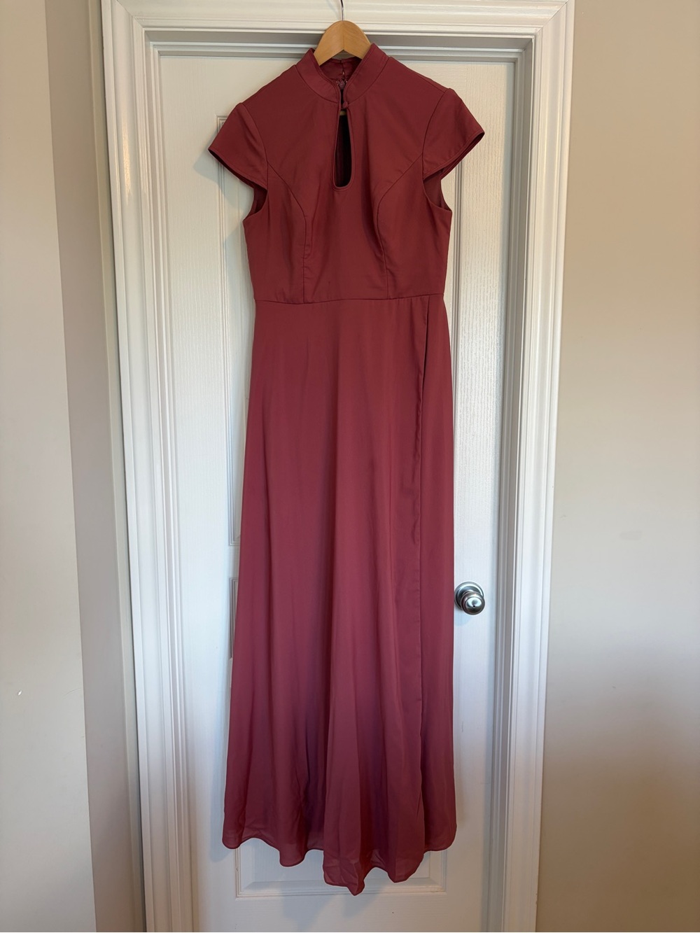 Azazie Mauve Dusty Rose Mandarin-Collar Maxi Dress
